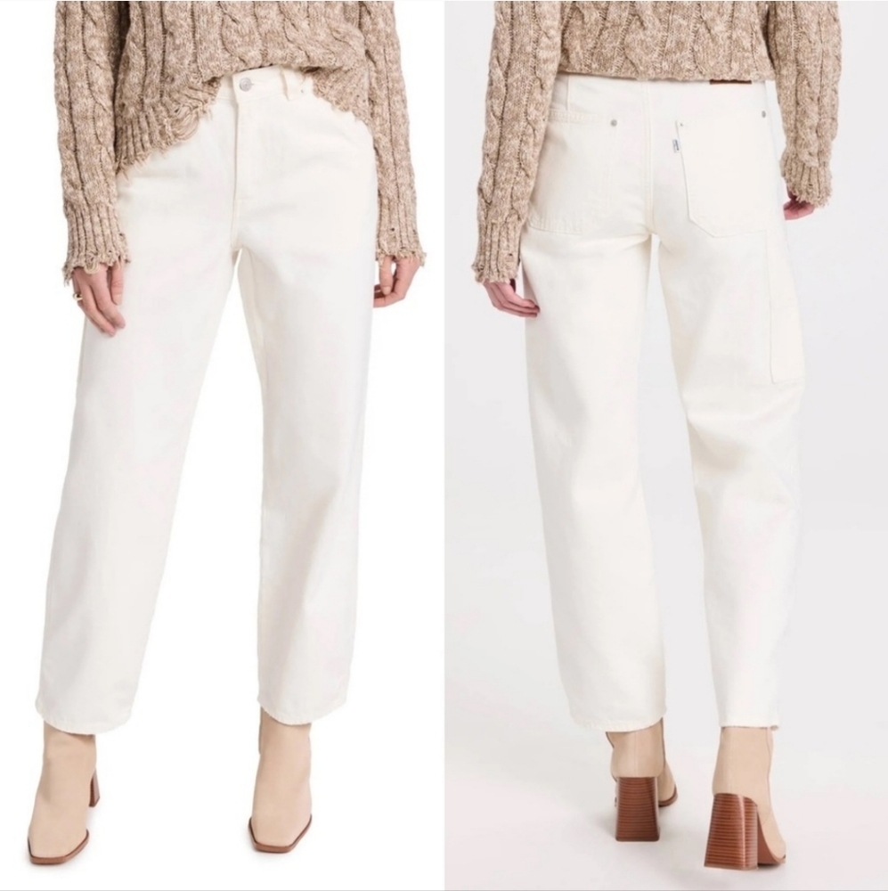 Levi's Dad Utility White Wide Leg Loose Fit Straight Leg High Rise Jeans 28 × 30